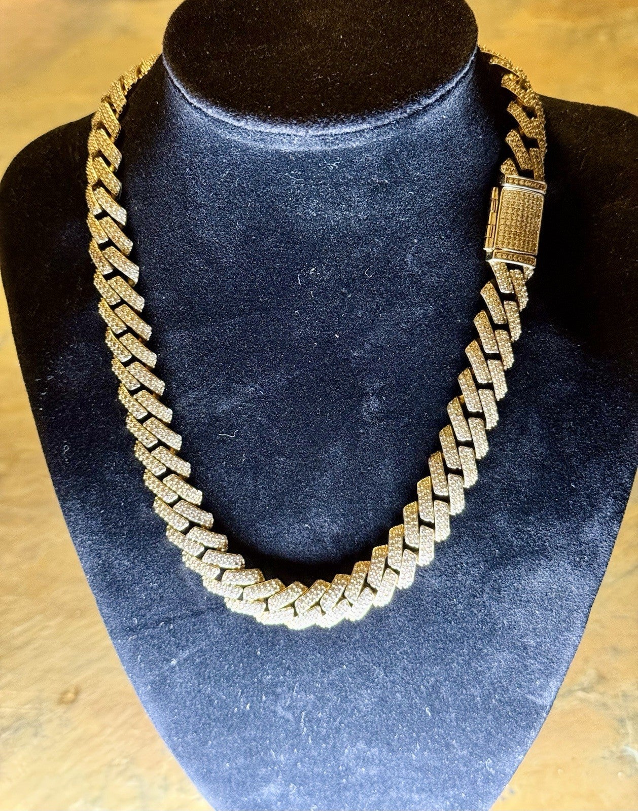 Gold Tone CZ Cuban Link Chain 
