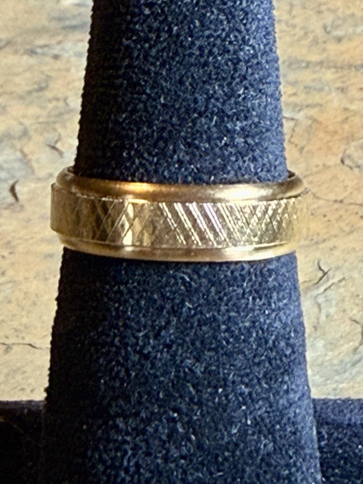 Gold Tone Textured Stainless Steel Wedding Band - Size 8