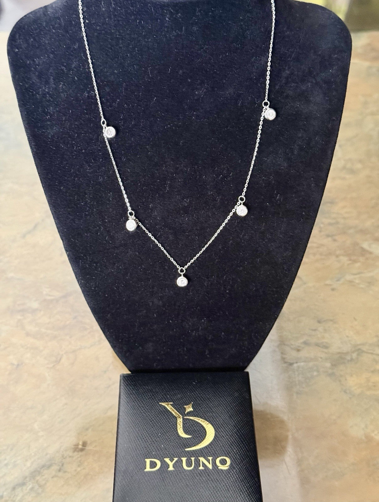 Moissanite Station Tennis Necklace Sterling Silver Choker -Bezel Set Chain 