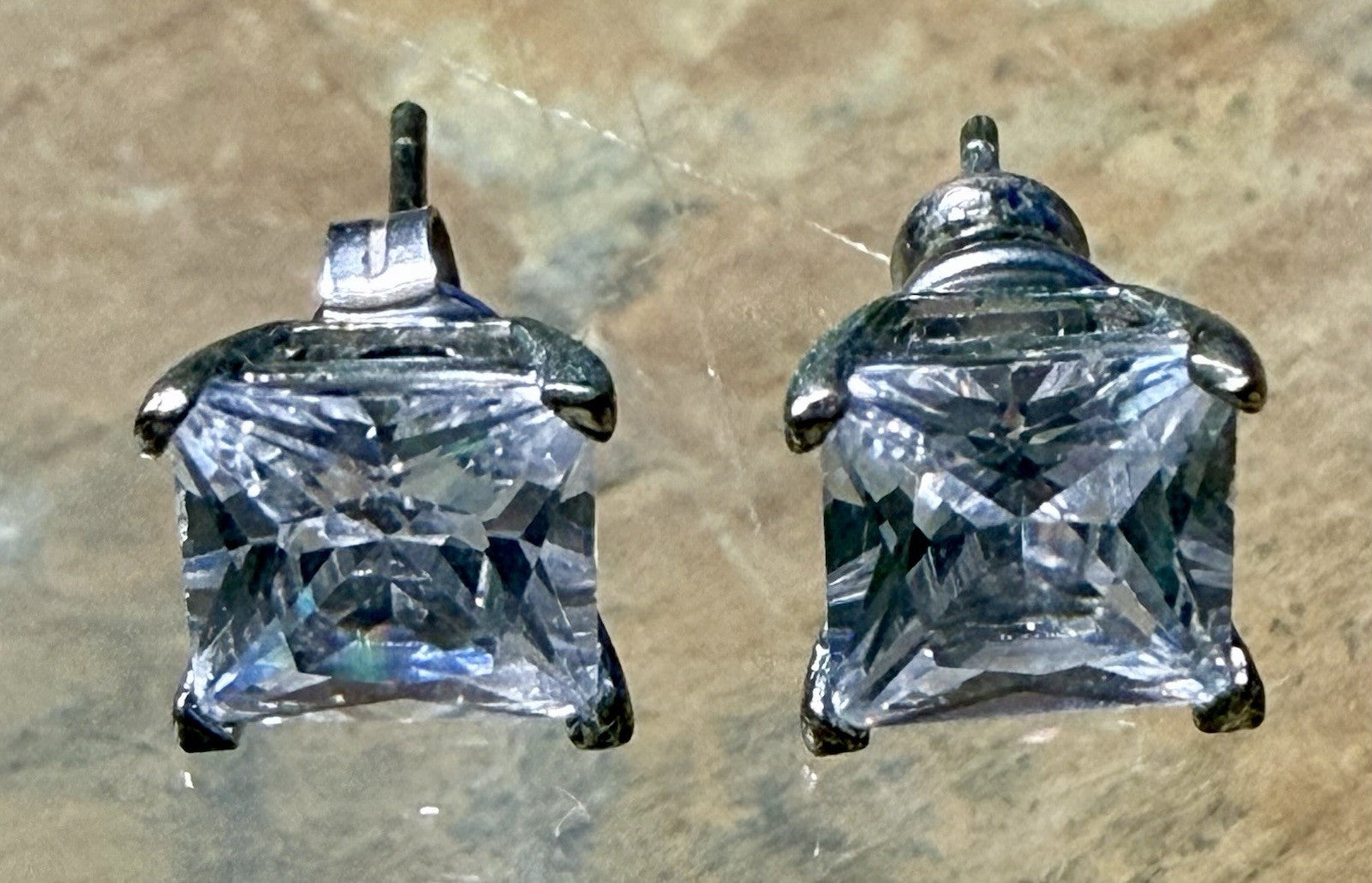Vintage 10K White Gold CZ Earrings 
