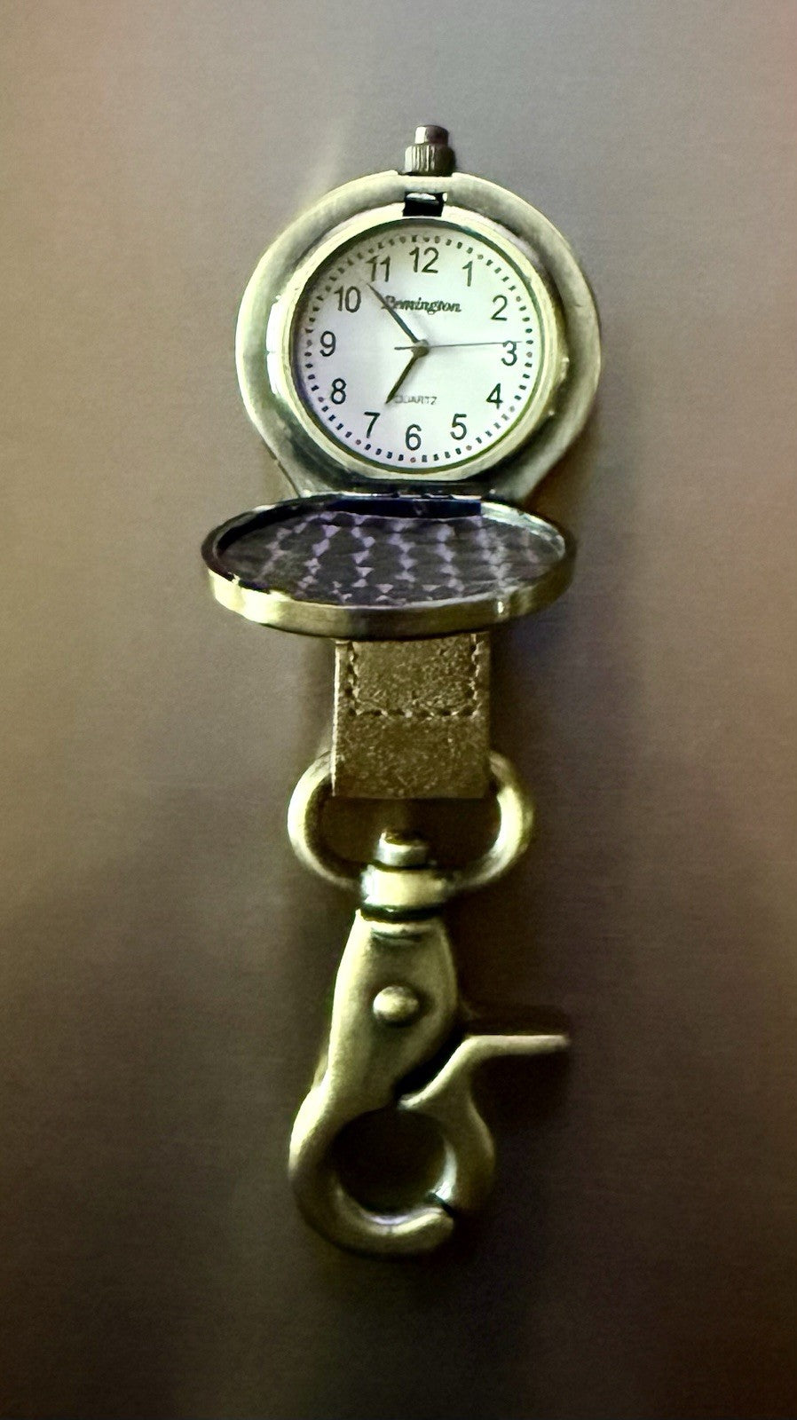 Vintage Remington Quartz Metal Clip Pocket Watch in Burnished Brass