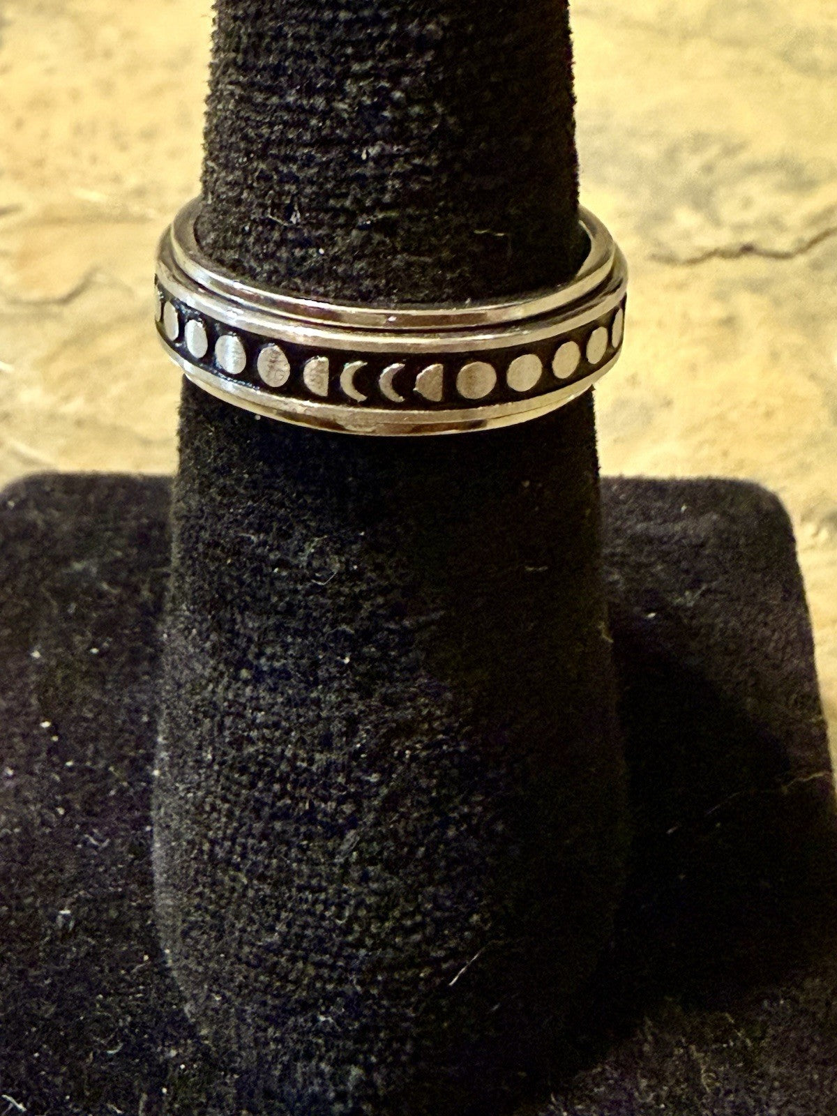 celestial moon phase stainless steel spinner ring - Size 8.25
