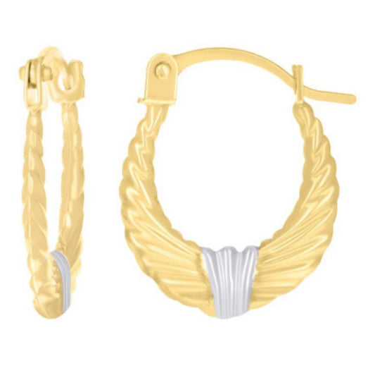 14Kt Two-tone Gold Womens Tapered Hoop Earrings (0.4gms)