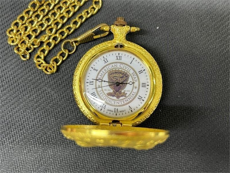 American Civil War 150th Sesquicentennial Gold Tone Pocket Watch No Chain