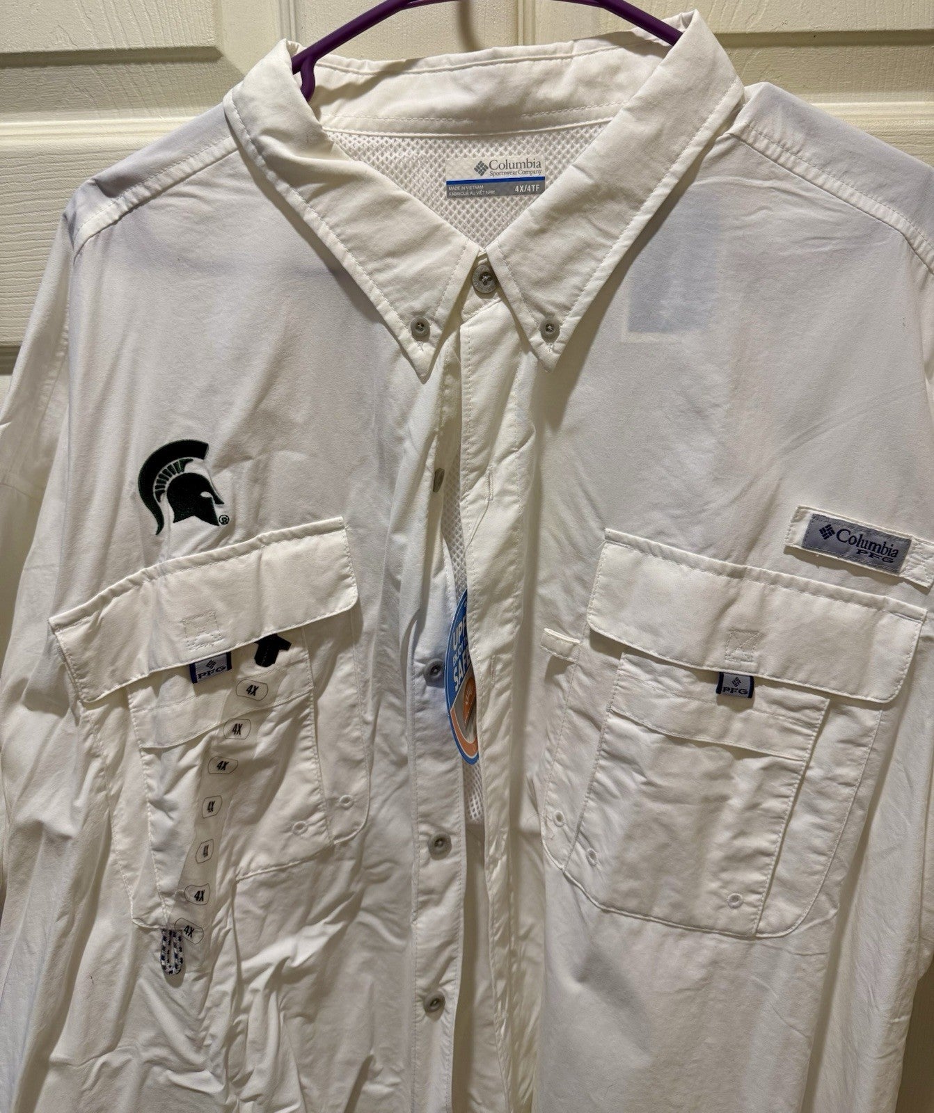 Columbia PFG short-sleeve fishing shirt with a Michigan State Spartans logo