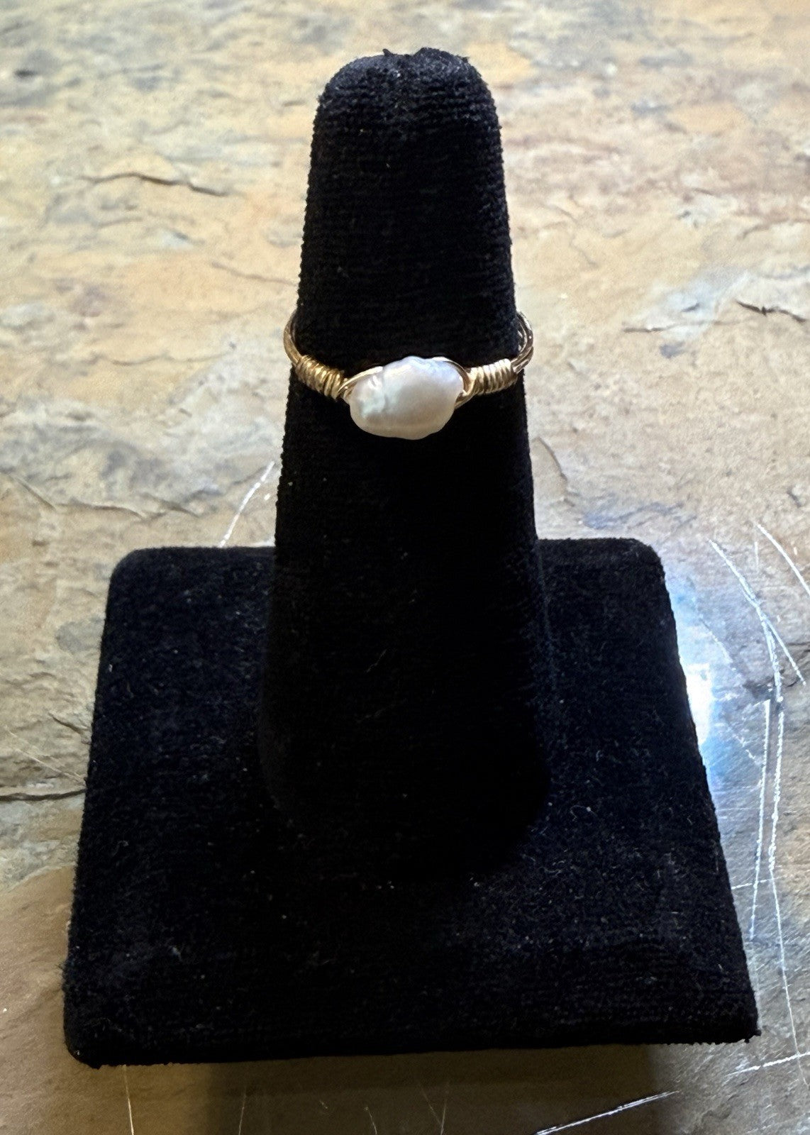 Freshwater Pearl Wire Wrapped Ring- Size 8