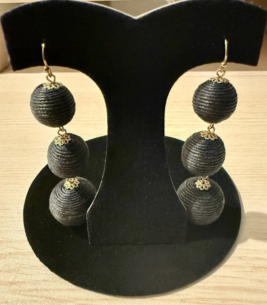 Black Thread Ball Earrings