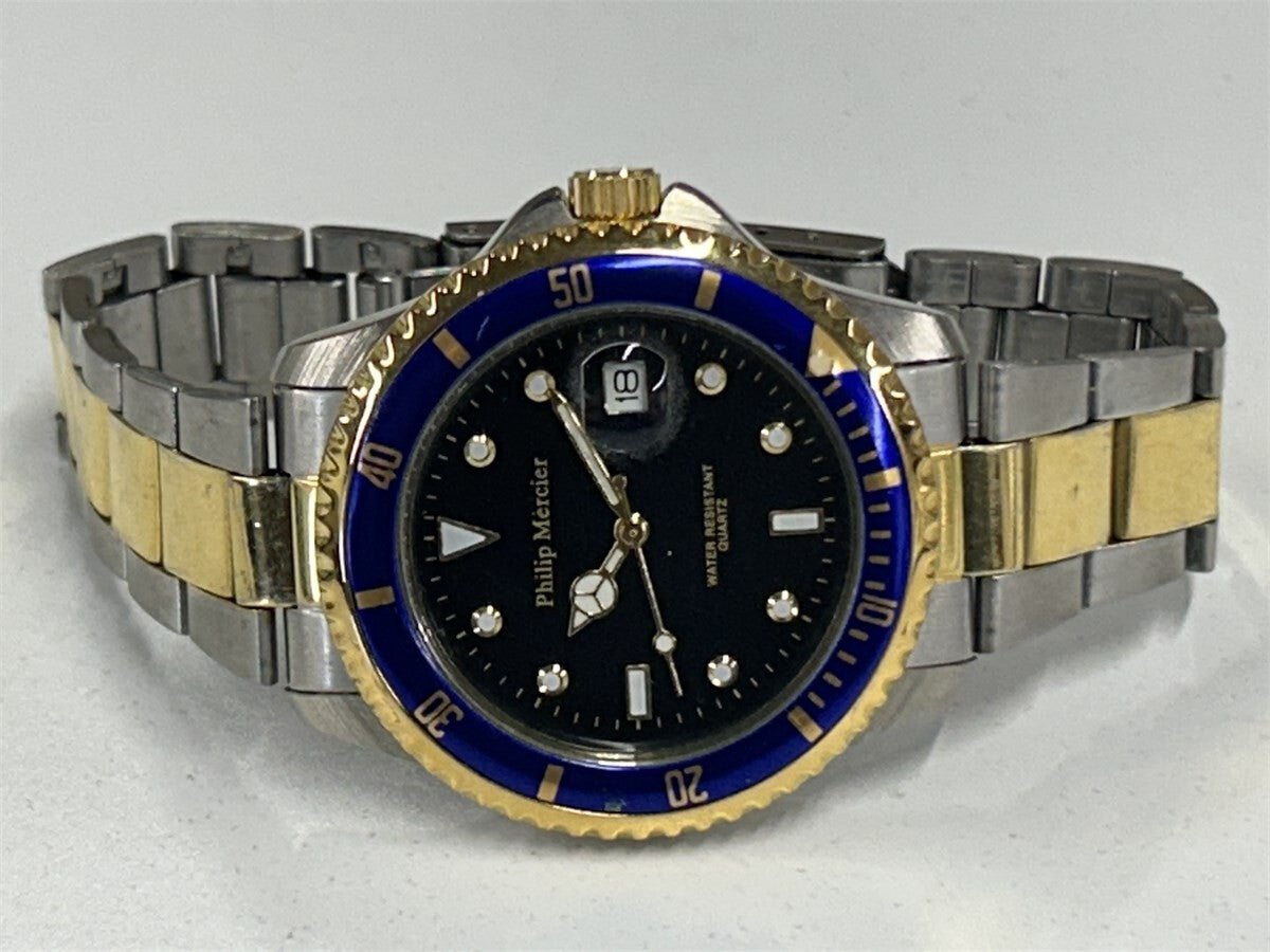 Philip Mercier Man's Diver Blue Dial Two Tone Wrist Watch