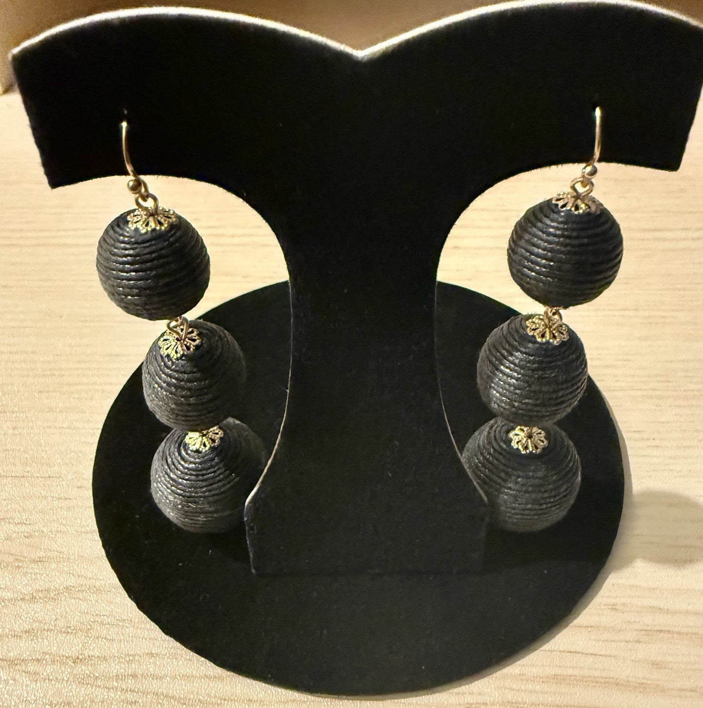 Black Thread Ball Earrings