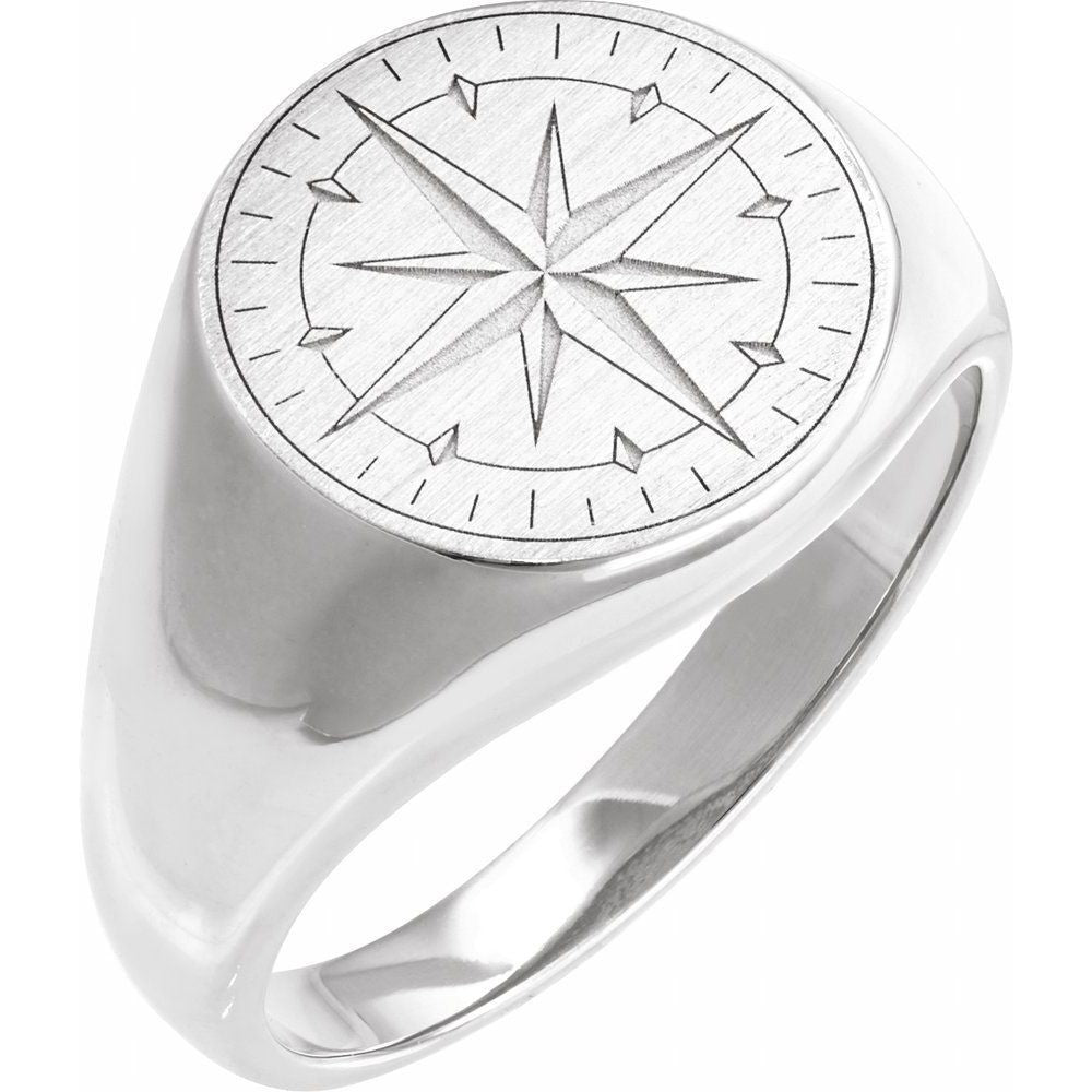 Sterling Silver Compass Signet Ring - Size 10