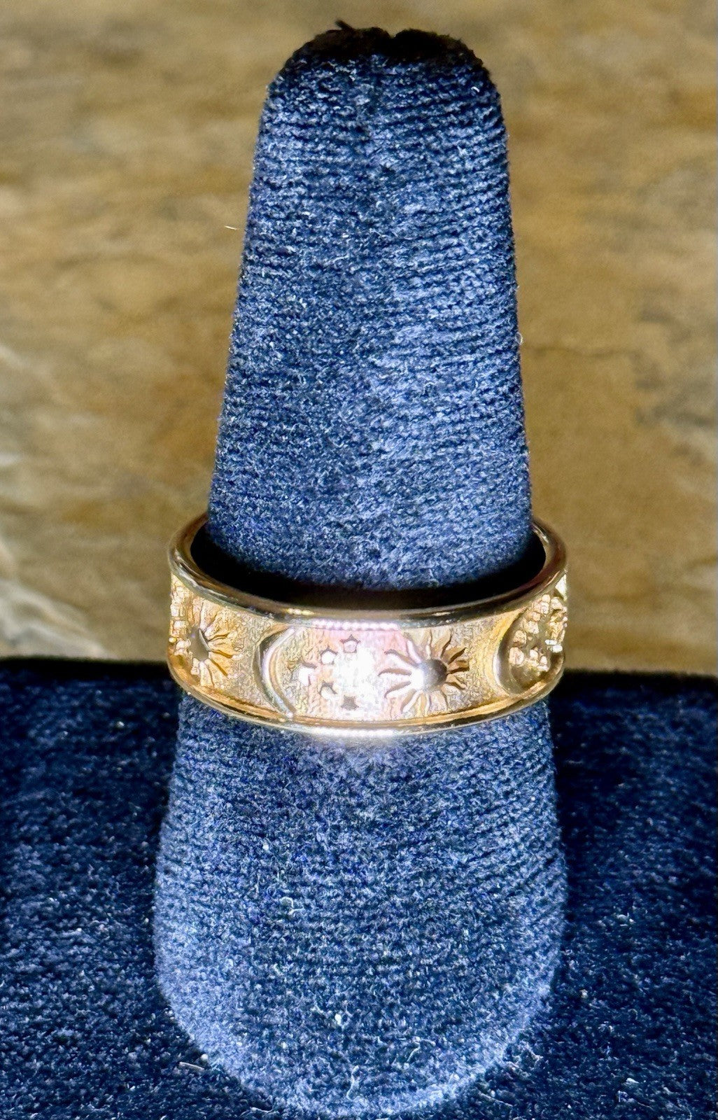 12K Gold Sun & Crescent Moon Band, Size 12, 5.71g
