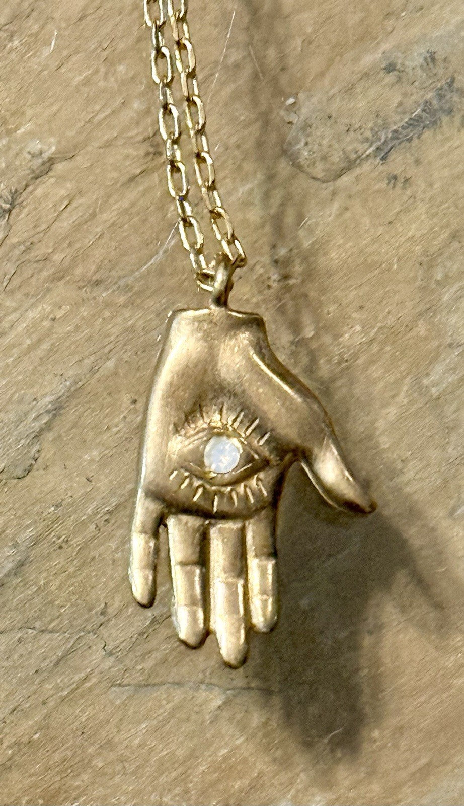Gold Tone Mystic Hand Pendant and Necklace 
