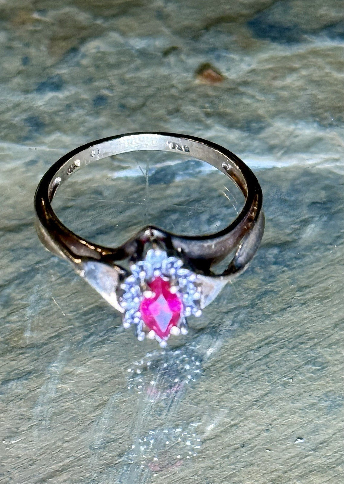 Vintage 10K  Yellow Gold Marquis Cut Diamond and Garnet Ring- Size 4.75
