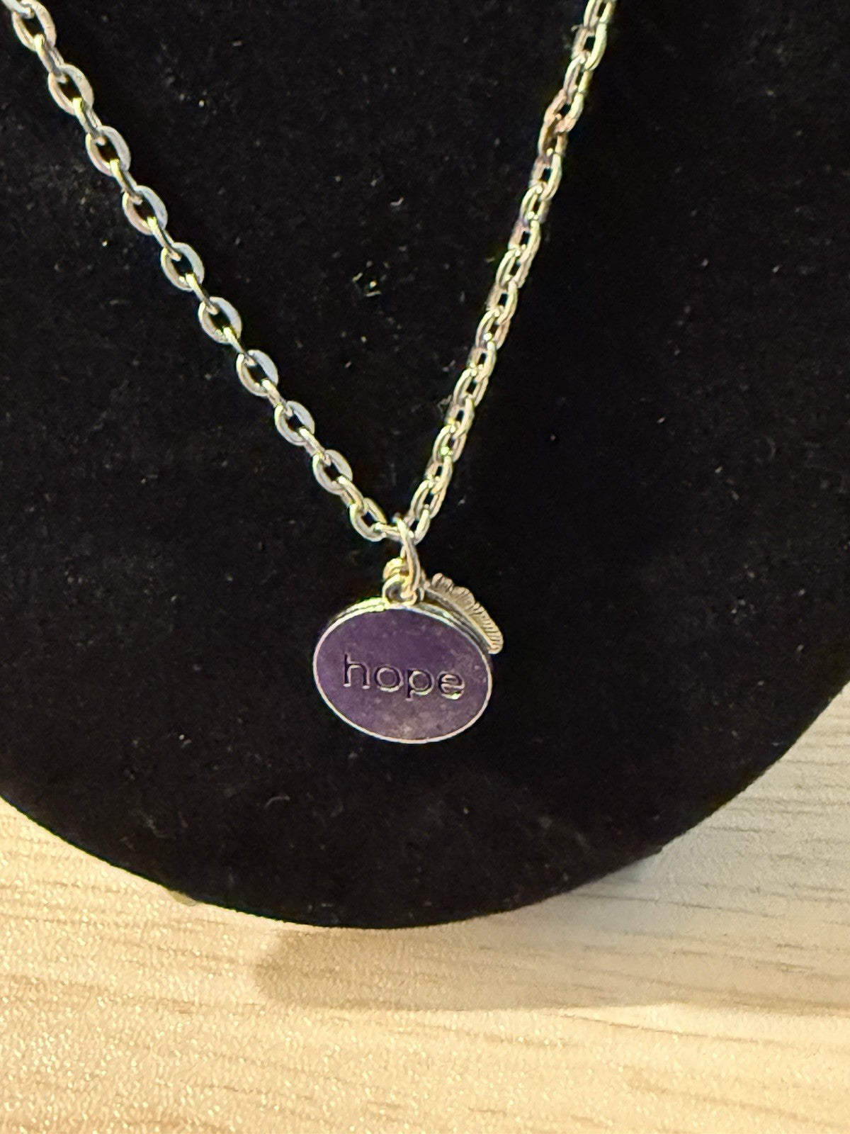 Vintage Silver Tone Hope Pendant and Necklace 