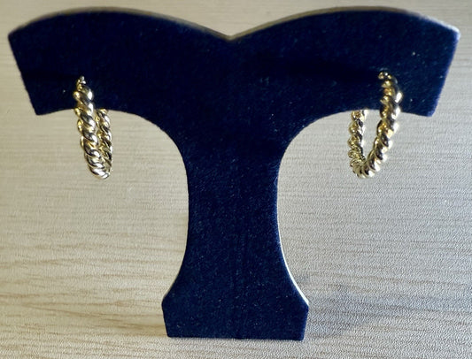Vintage Twisted  Rope Hoop Gold Tone Earrings 