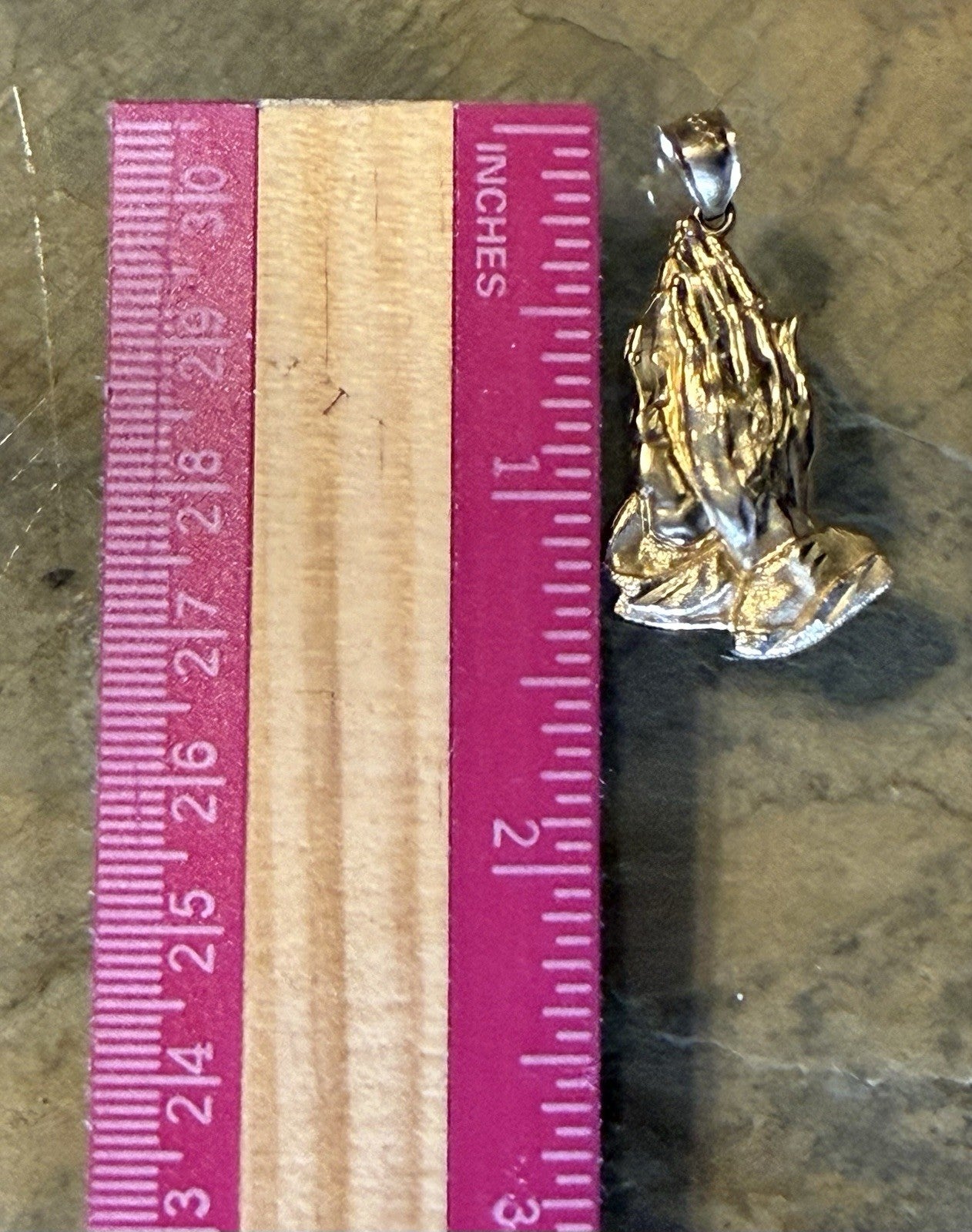 Real 10k Yellow Gold Praying Hand Charm Pendent Diamond Cut  Men Women- 2.29g