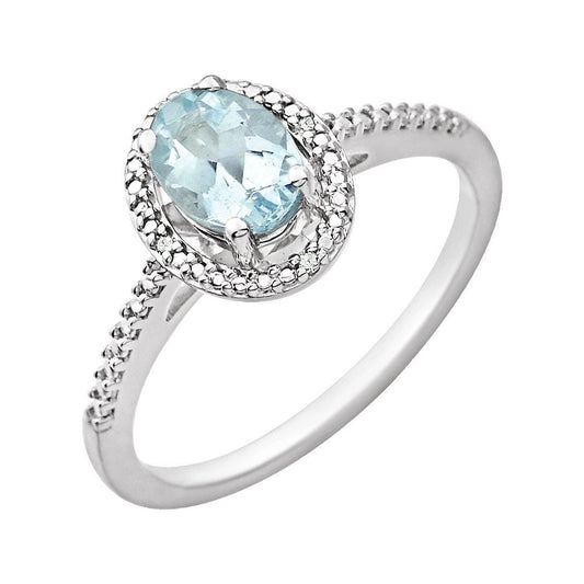 Sterling Silver Natural Aquamarine & .01 CTW Natural Diamond Ring - Size 7
