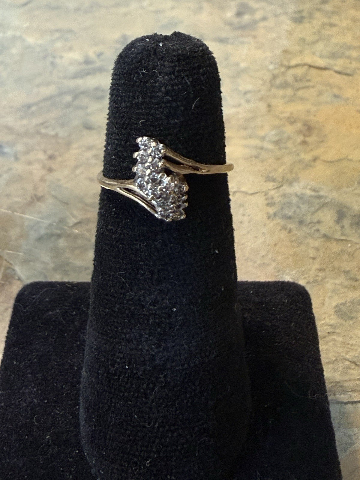 Vintage 14K Diamond Cluster Bypass Ring - Size 6.5