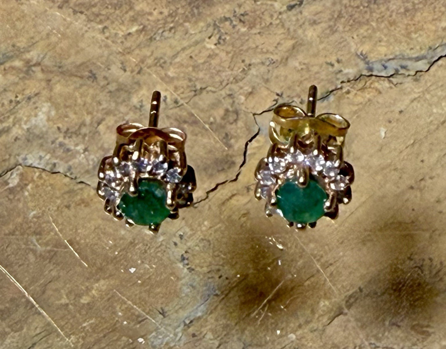 Vintage 10K gold Diamond And Emerald Earrings 