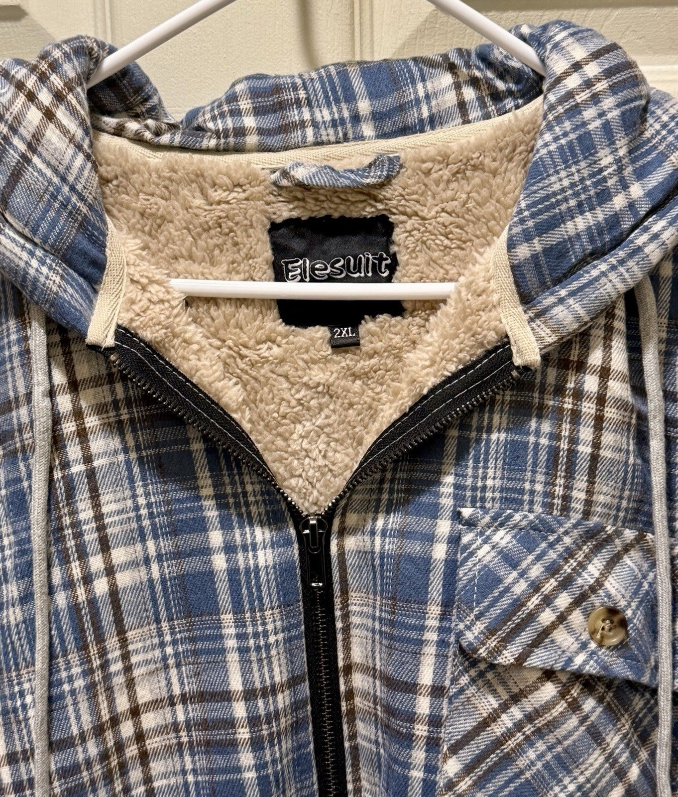 Elesuit Men's Full Zip Sherpa Fleece Flannel Jacket
