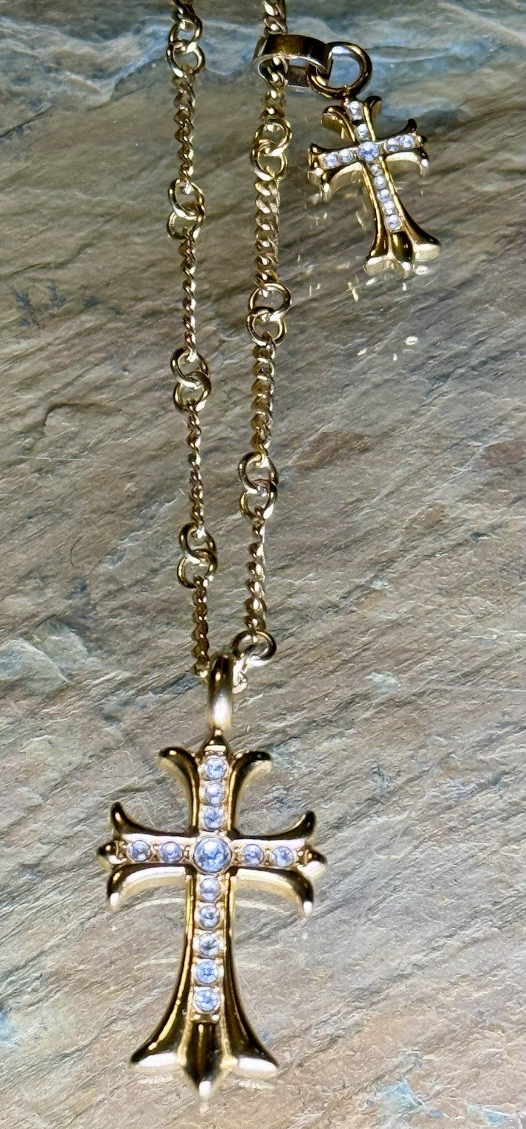Gold Tone CZ Cross Pendants and Necklace 