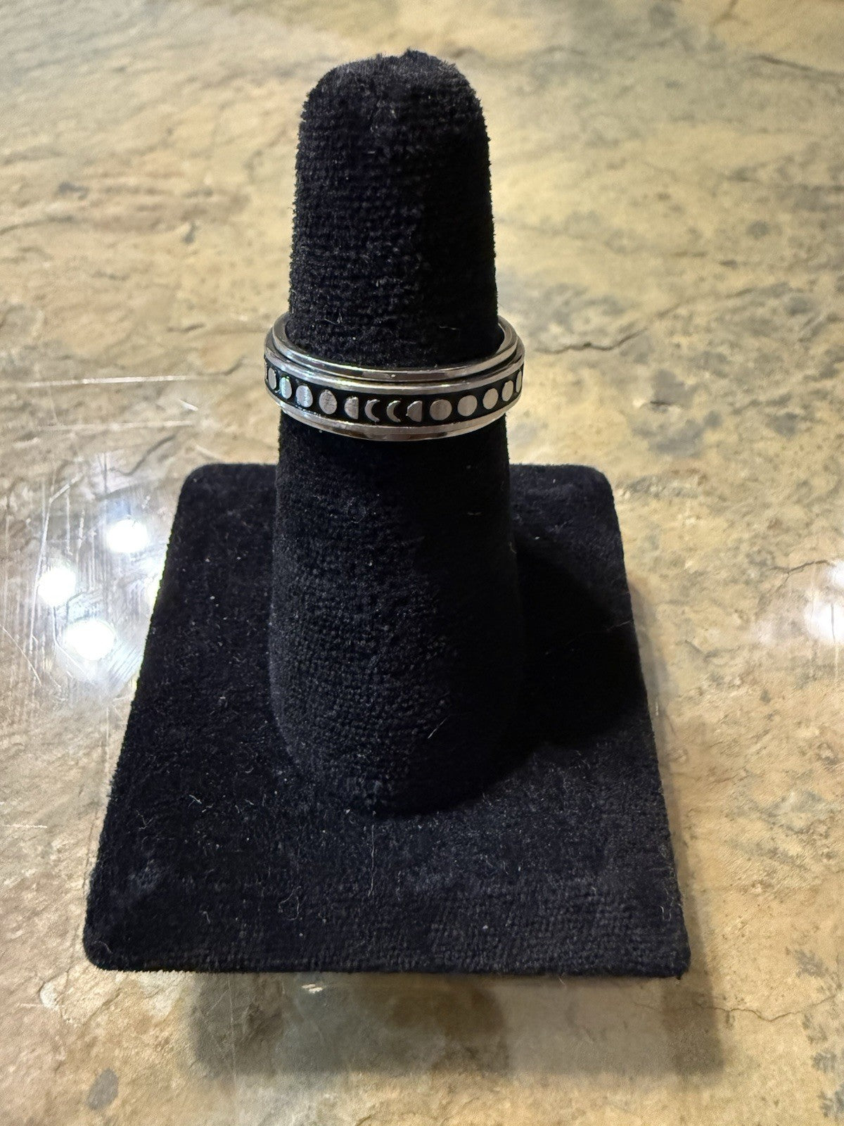 celestial moon phase stainless steel spinner ring - Size 8.25
