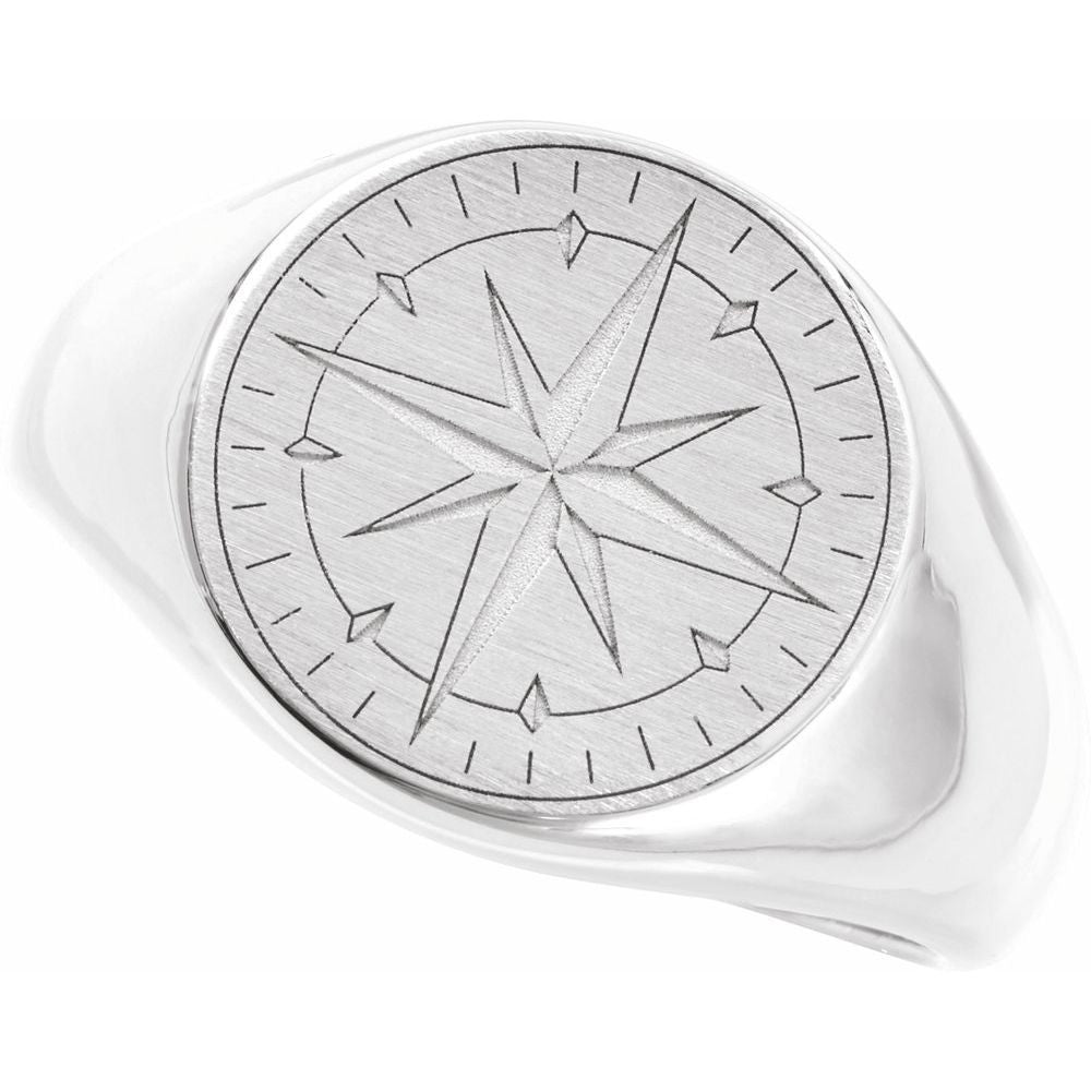 Sterling Silver Compass Signet Ring - Size 10