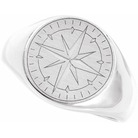 Sterling Silver Compass Signet Ring - Size 10