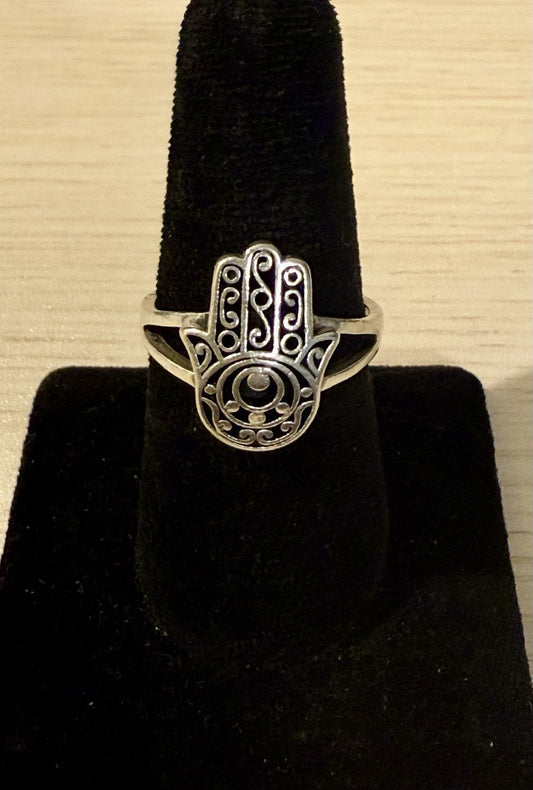 Sterling Silver Hamsa Ring- Size 10.75