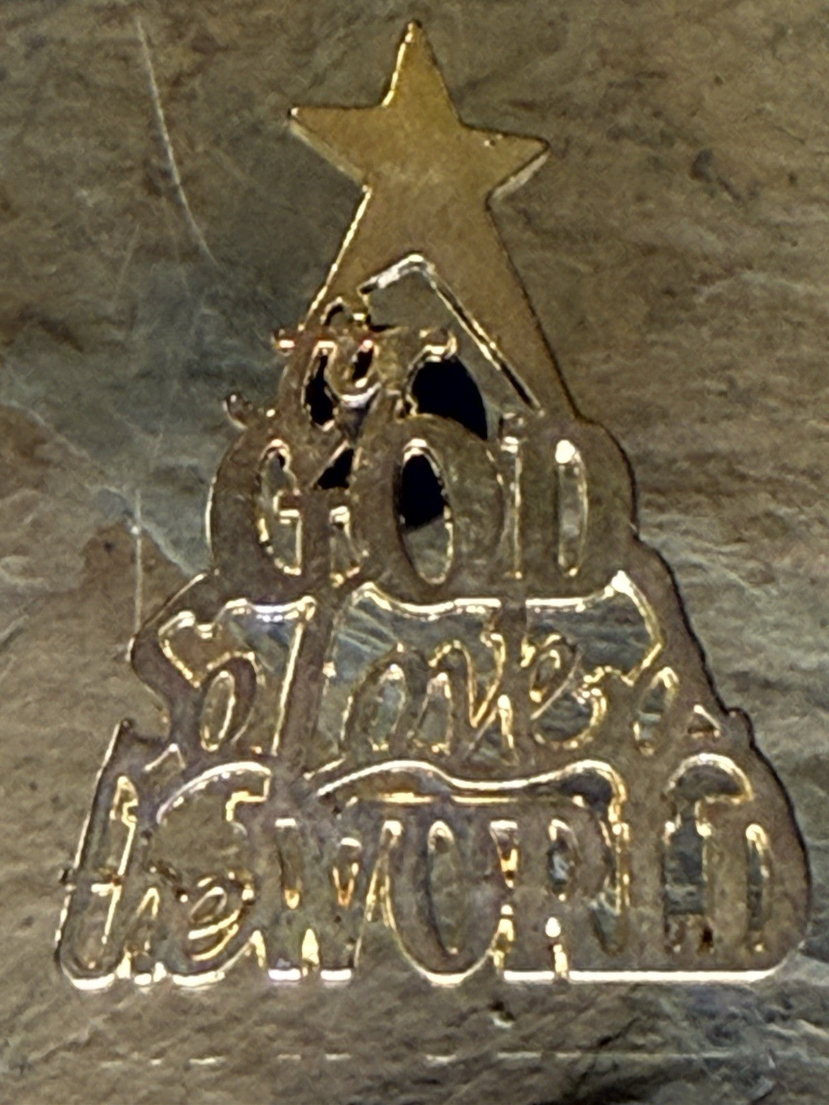 Vintage “For God So Loved The World" religious gold-tone lapel pin