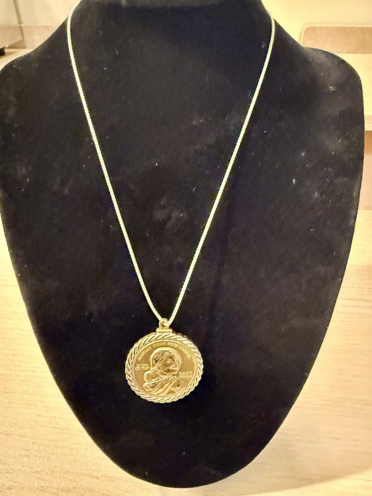 American Indian Relief Council Sacagawea Coin Pendant & Sterling Silver Necklace