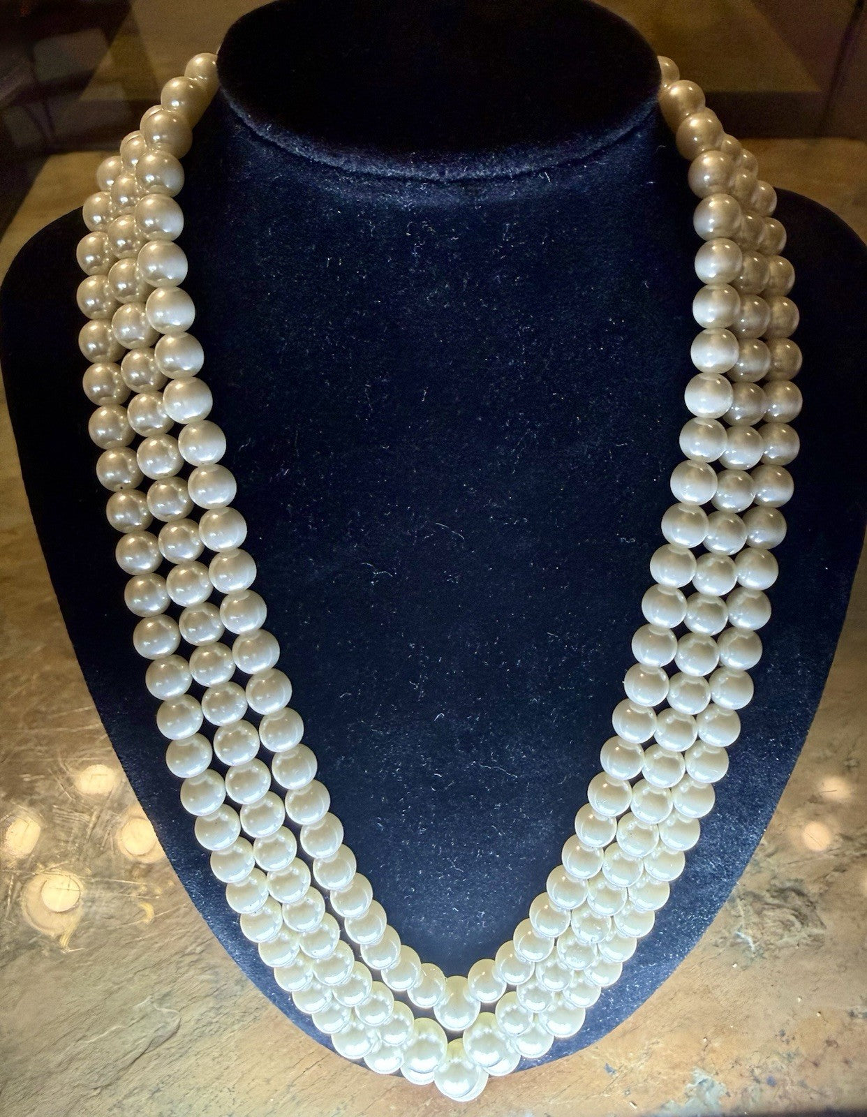 Vintage 3 Strand Faux Pearl Necklace 