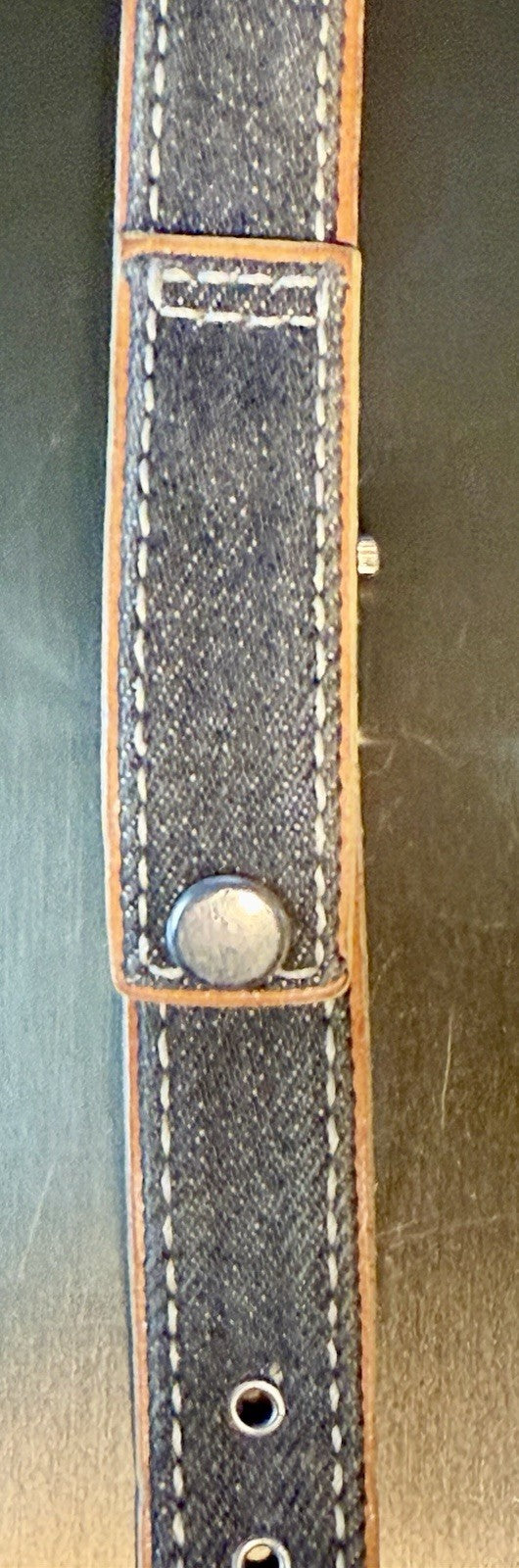 Women’s Quartz Watch with Brown Leather Cuff and Denim Inlay