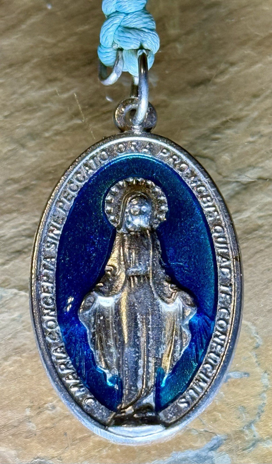 Vintage Catholic Miraculous Medal Pendant with Necklace 