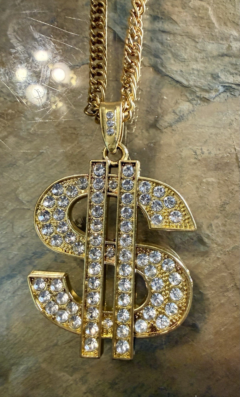 Gold Tone Chain with Dollar Sign Pendant 