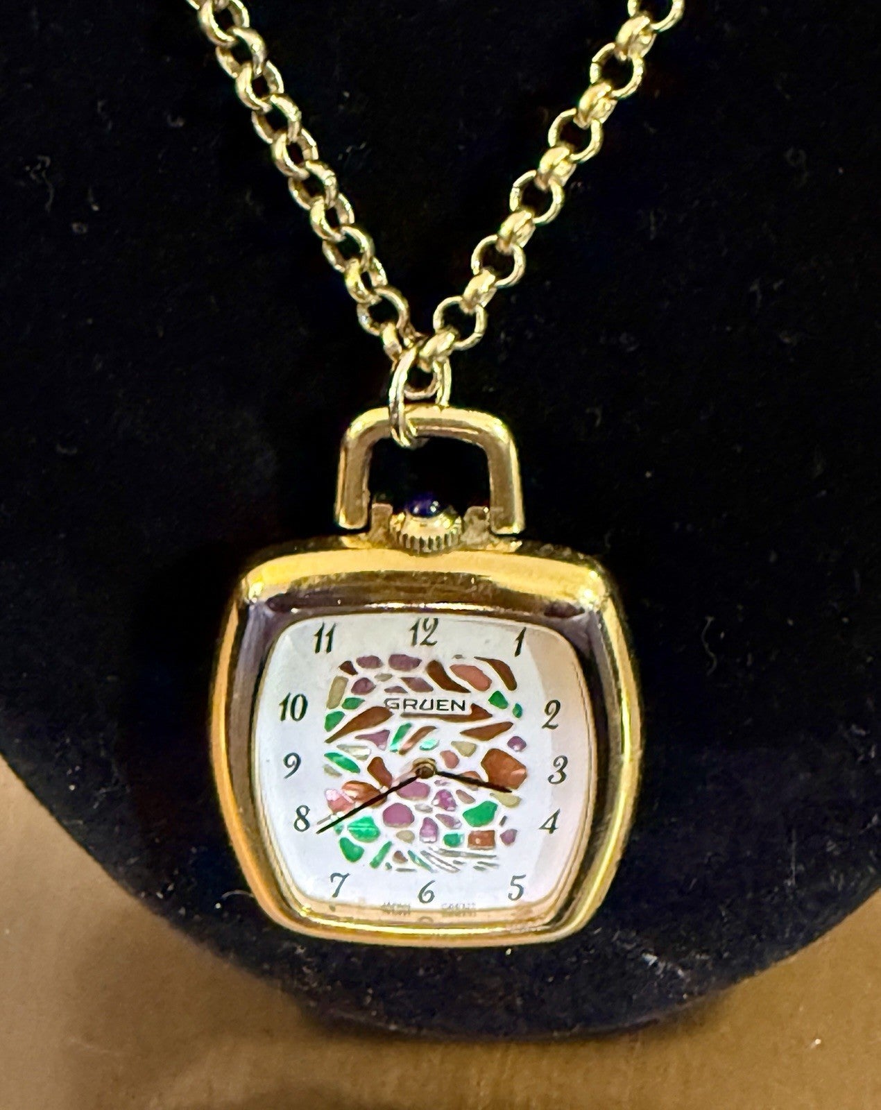 Vintage Gruen Women’s Gold Tone Quartz Watch Pendant and Chain