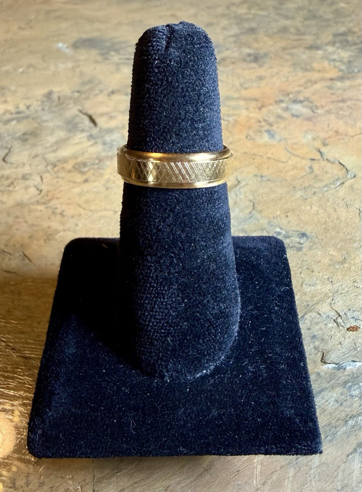 Gold Tone Textured Stainless Steel Wedding Band - Size 8