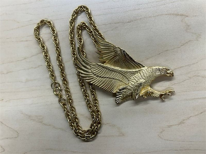 Gold Tone 3 1/2" Eagle Pendant & 24" Gold Tone Link Chain
