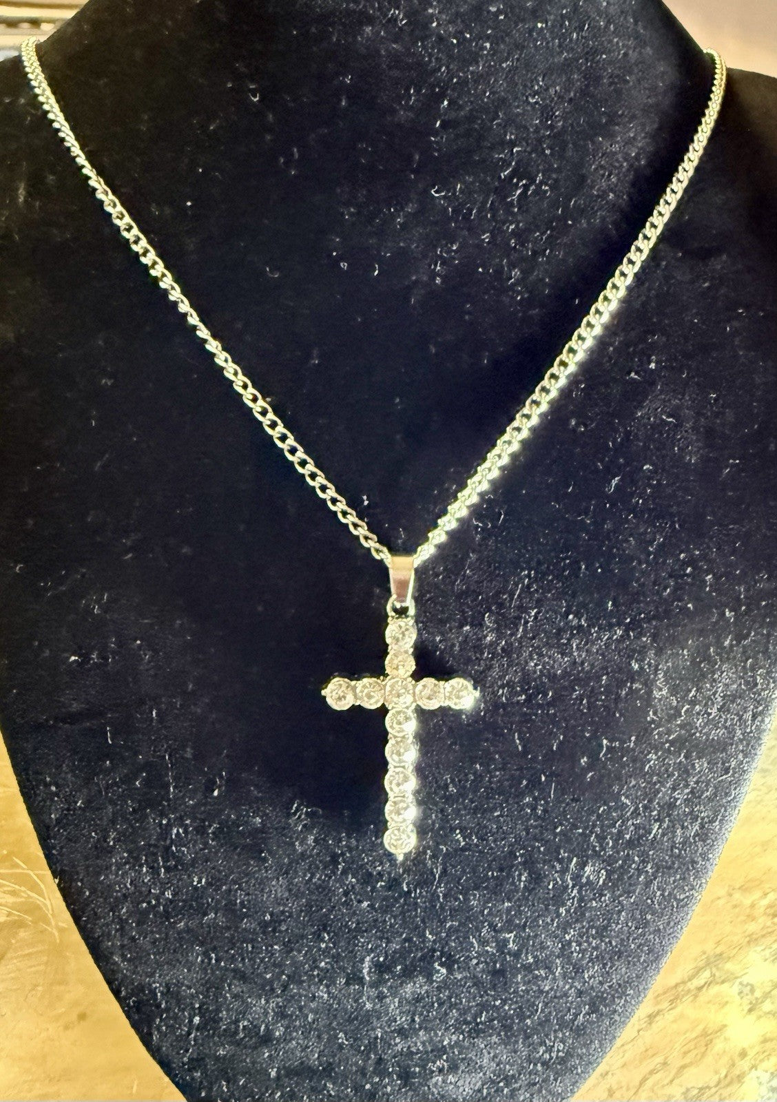 Stainless Steel CZ Cross Pendant Necklace 24”
