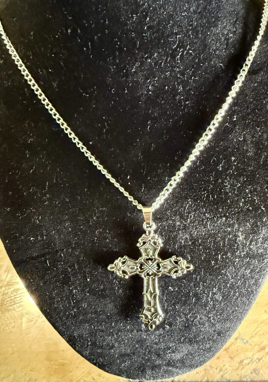 Vintage Style Gothic Cross Pendant Necklace - 24”