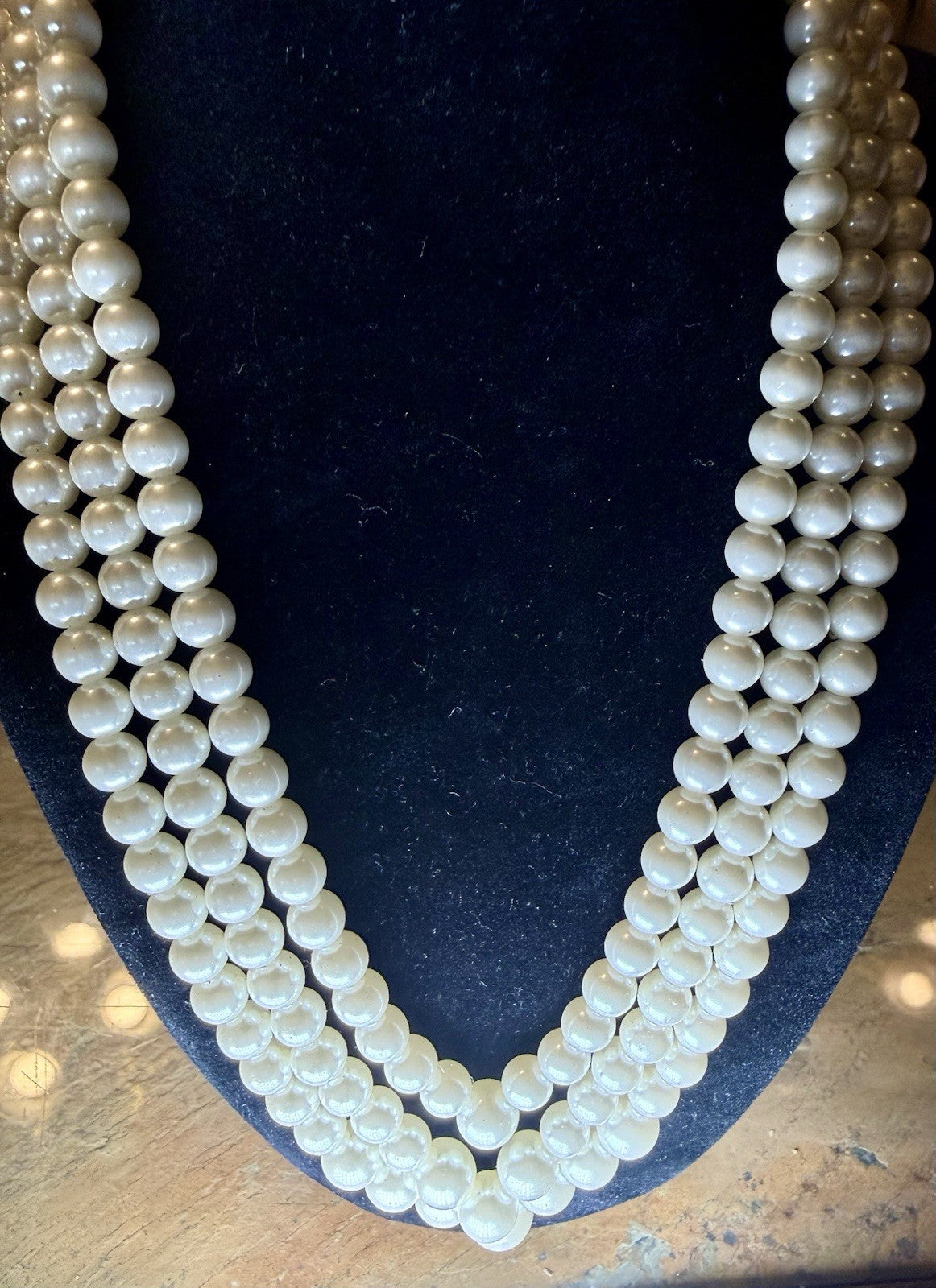 Vintage 3 Strand Faux Pearl Necklace 