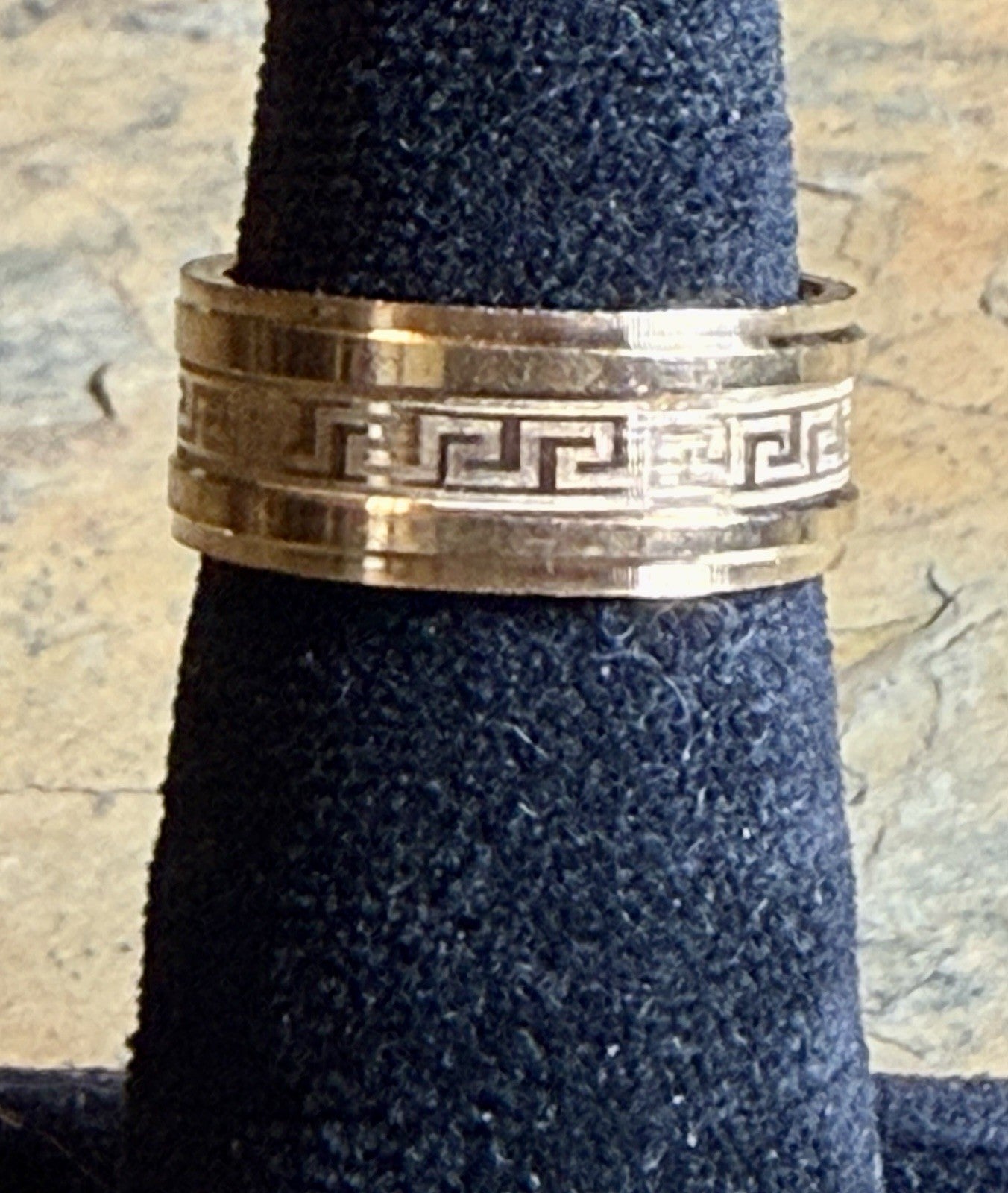 Gold Tone Greek Key Pattern Wedding Band Size 7.5