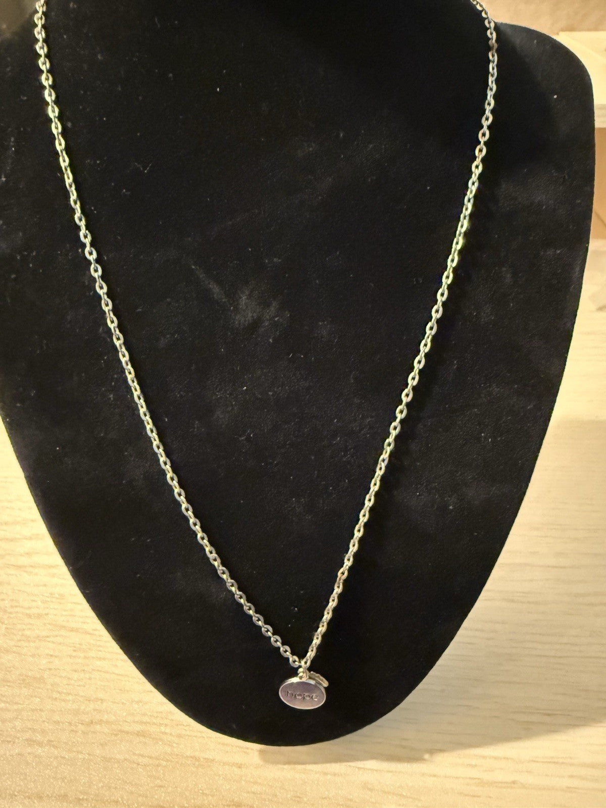 Vintage Silver Tone Hope Pendant and Necklace 