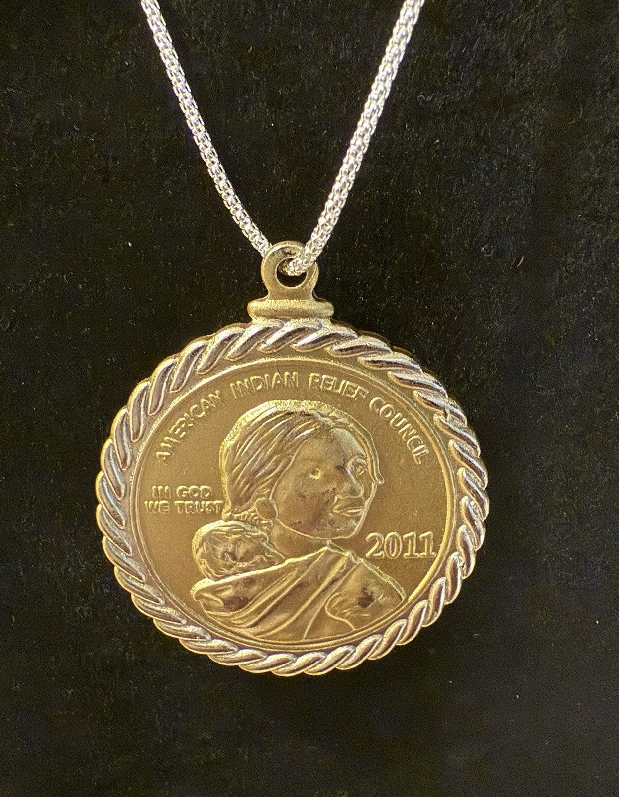American Indian Relief Council Sacagawea Coin Pendant & Sterling Silver Necklace