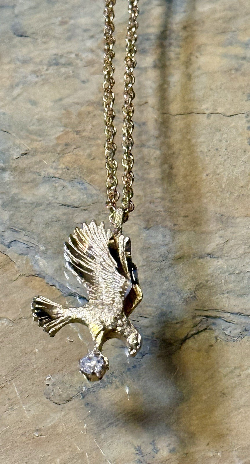Gold Tone Eagle Pendant and Rope Necklace 