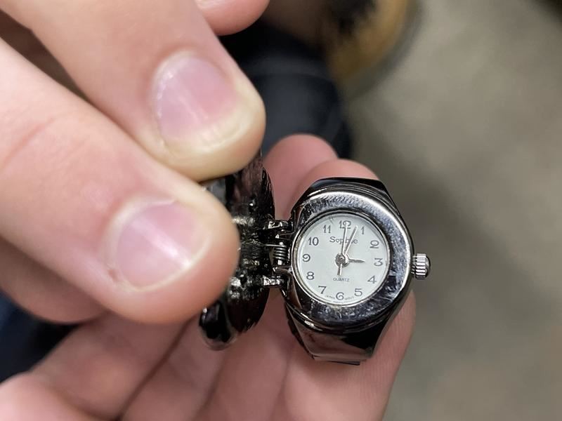 Vintage COLLEZIO Ring Watch Stretch Band Sophie Flower Black New Old Stock