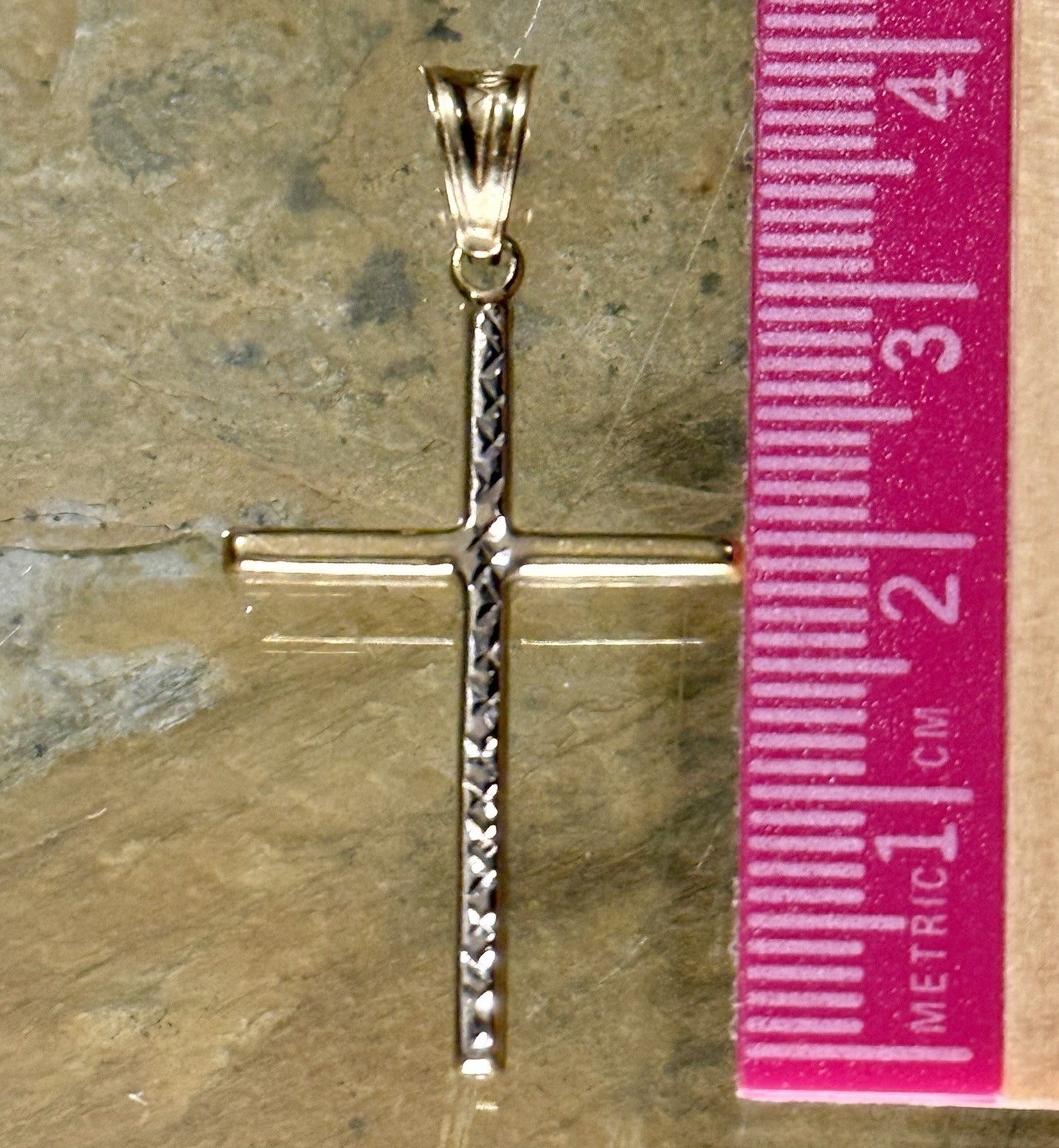 10K Two-Tone Gold Diamond Cut CROSS Pendant/Charm  (.91 gms)