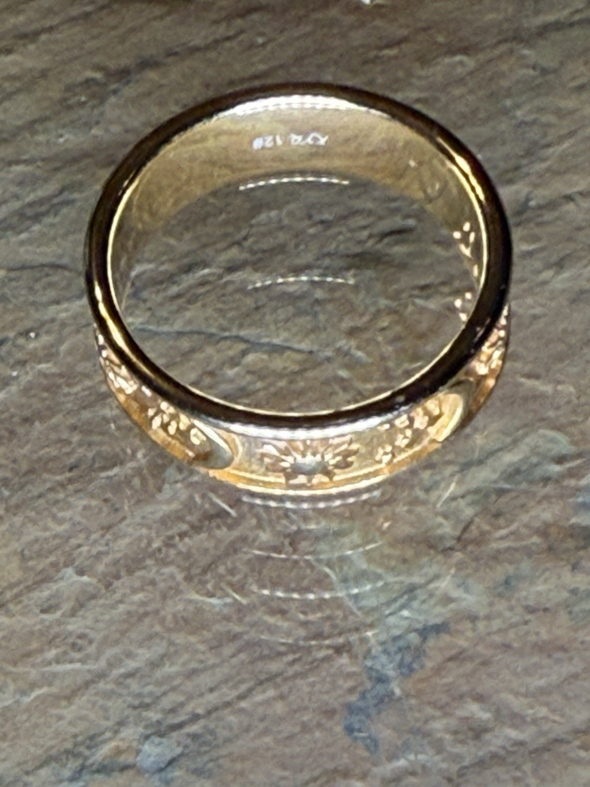 12K Gold Sun & Crescent Moon Band, Size 12, 5.71g