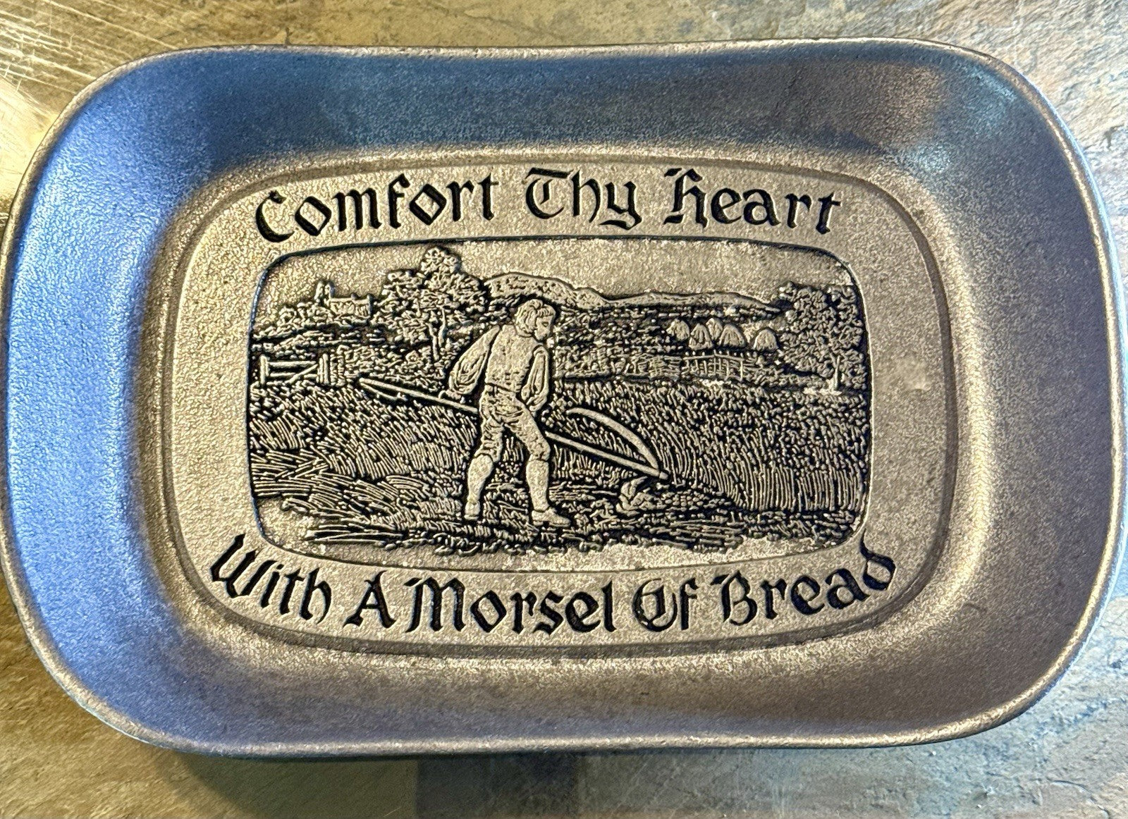 Vintage Wilton Armetale "Comfort Thy Heart With A Morsel Of Bread” Pewter Tray