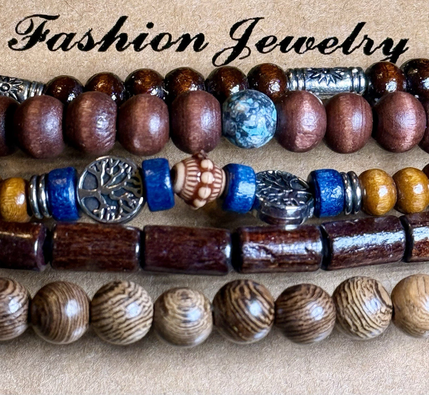Men's Multilayer Wooden Bead Bracelet Set, Bohemian Style